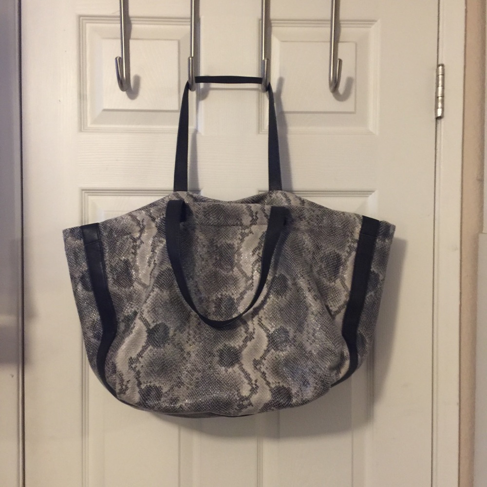 Snake Python Print 2 Handle Taupe Gray Black Embe… - image 3